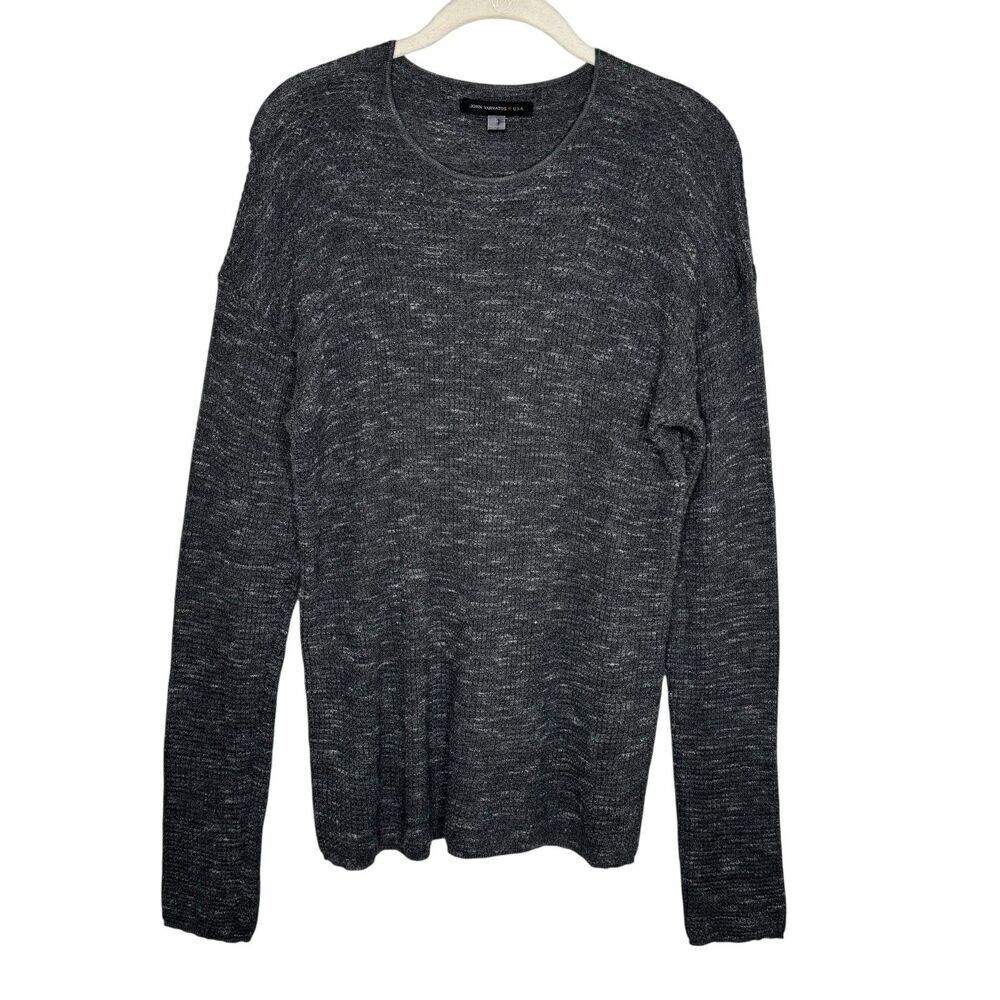 John Varvatos Sweater Mens Large Gray Waffle Knit Crewneck Long Sleeve Pullover